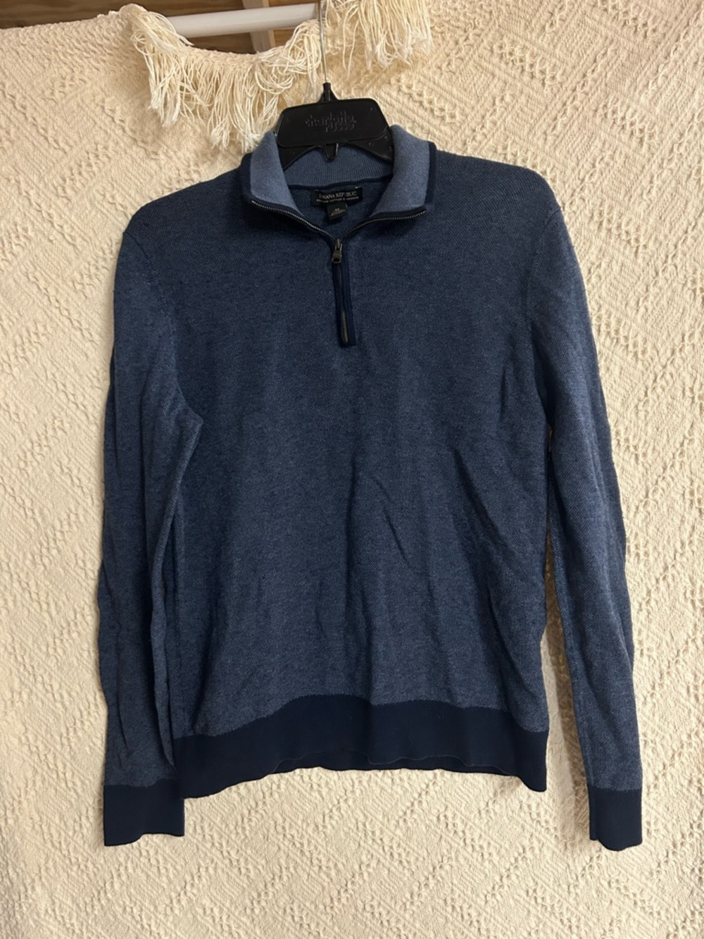 Banana Republic Men's Half-Zip Sweater - Heather Navy cashmere-cotton blend